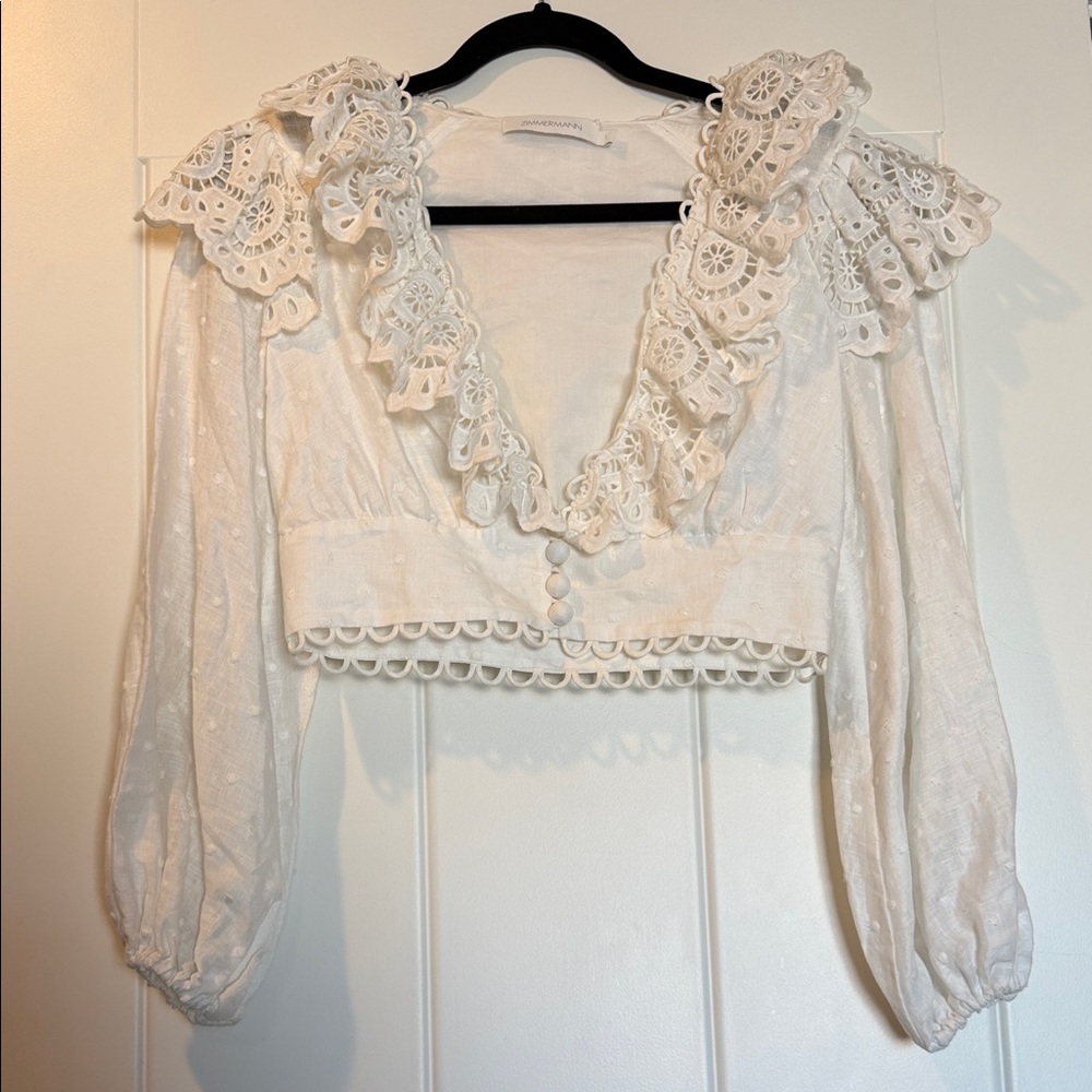 Zimmermann Cream Lace Ruffle Blouse